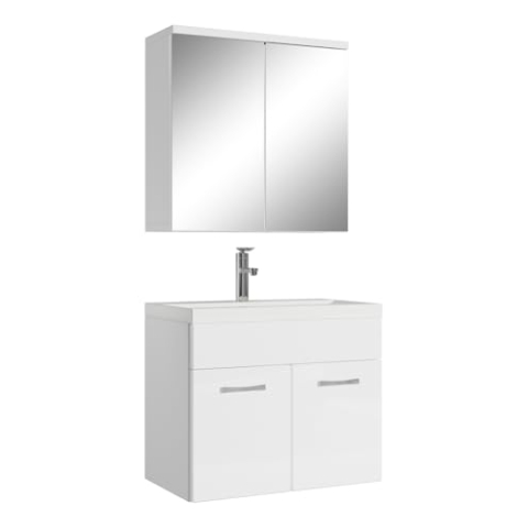 Badplaats B.V. Badezimmer Badmöbel Set Montreal 01 mit Spiegelschrank 60cm Waschbecken Hochglanz Weiß - Unterschrank Waschtisch Möbel