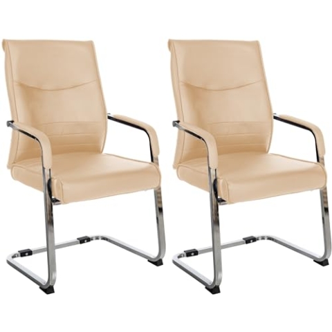 CLP 2er Set Freischwinger Besucherstuhl Hobart I Stoff- oder Kunstlederbezug, Chromgestell, Armlehnen Gepolstert I Ergonomischer Schwingstuhl, Farbe:Khaki, Material:Kunstleder