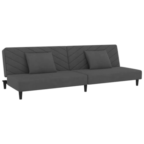 vidaXL Schlafsofa 2-Sitzer, Sofa mit 2 Kissen, Schlafcouch für Wohnzimmer Heimkino Büro, Couch Sofabett Tagesbett Gästebett, Dunkelgrau Samt