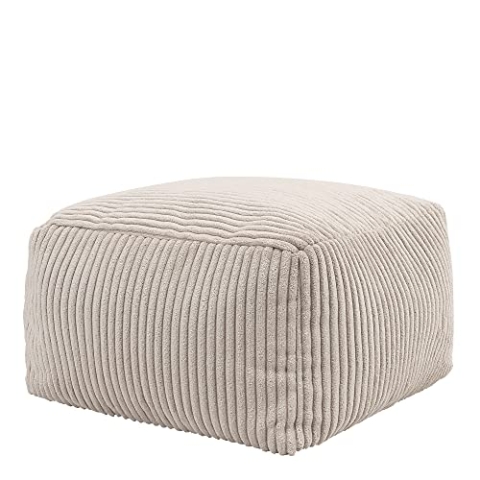Icon Amara Hocker, Beige, Flauschiger Cord Stoff, Sitzsack Cord, Sitzpuff Hocker mit Füllung, Fußhocker für das Wohnzimmer, Deko Wohnzimmer