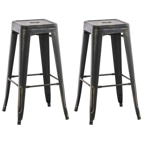 CLP 2er Set Barhocker Joshua I Stapelbare Tresenhocker aus Metall I Barstühle mit Fußstützen I Sitzhöhe 76 cm I Stapelhocker, Farbe:schwarz-Gold