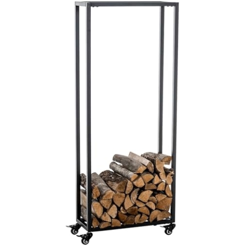 CLP Kaminholzständer HETTA, Brennholzständer, Kamin-Holzregal, Holzlager, Kamin-Holzhalter, Holzbutler, Farbe:schwarz, Größe:25x40x150 cm