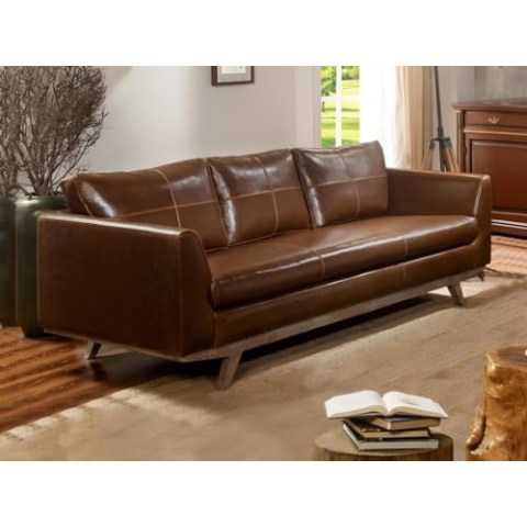 Vente-unique Alegan, 3-Sitzer-Sofa aus Leder, Antik-Optik, Braun
