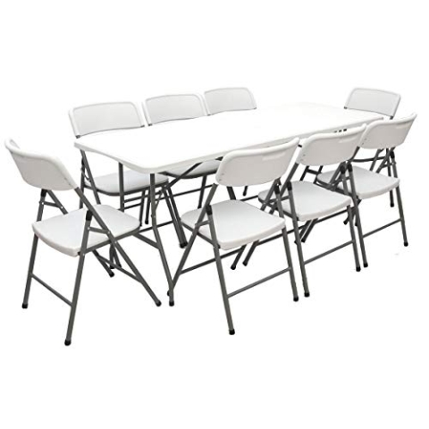 AMANKA Garten Sitzgruppe - 180 cm Tisch mit 8 Stühlen - Gartenmöbel Set Klappbar - Essgruppe Weiß