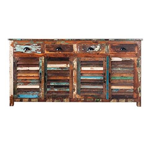 invicta INTERIOR Einzigartiges Sideboard Jakarta 160cm bunt recyceltes Massivholz aus Fischerbooten Kommode Anrichte Holzkommode