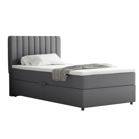 PANDA MÖBEL Boxspringbett Everest, 100x200, Polsterbett mit Bettkasten und Topper -dunkelgrau