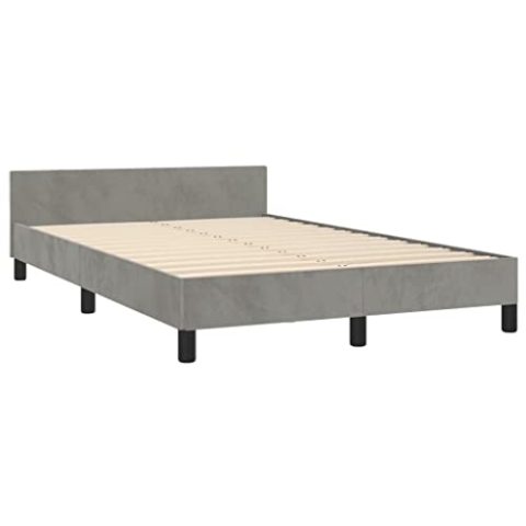 vidaXL Bettgestell, Polsterbett Bett mit Kopfteil, Bettrahmen mit Lattenrost, Doppelbett für Schlafzimmer, Schlafzimmerbett, Hellgrau 120x190cm Samt