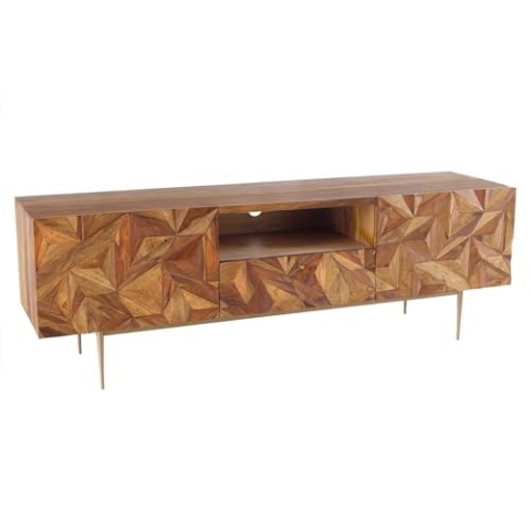 riess-ambiente.de Massives TV-Board Alpine 160cm Sheesham Stone Finish Metall matt Gold