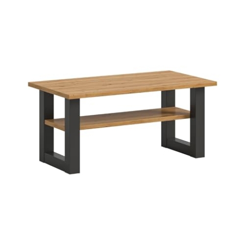 xonox.home Tisch Seattle Couchtisch Wohnzimmertisch Tisch Wohnzimmer Sofatisch in Fußgestell grau Nb. Tischplatte Artisan Eiche Nb., ca. 90x42x50cm eckig mit Ablage