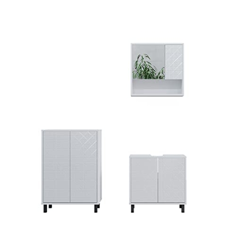 Vicco Badmöbel-Set Agasta, Badezimmerschrank-Set, Weiß Hochglanz, 3 Teile
