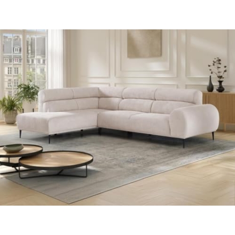 Vente-unique-Ecksofa - Ecke Links - Strukturstoff - Beige - MALIADA