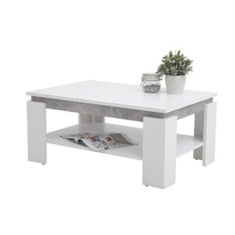 Hela Tische, Couchtisch Sofatisch Tim, Holzwerkstoff melaminbeschichtet, farbiger Tischkranz, Weiß/Betonoptik, große Ablage, 90x60x41cm