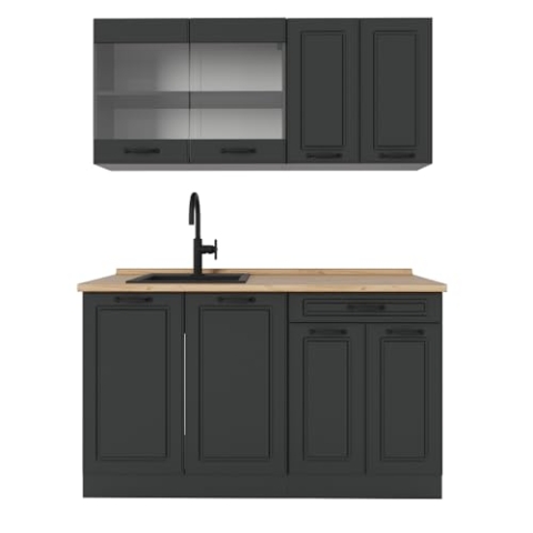 Vicco Küchenzeile R-Line, Anthrazit Landhaus/Anthrazit, 140 cm, AP Eiche