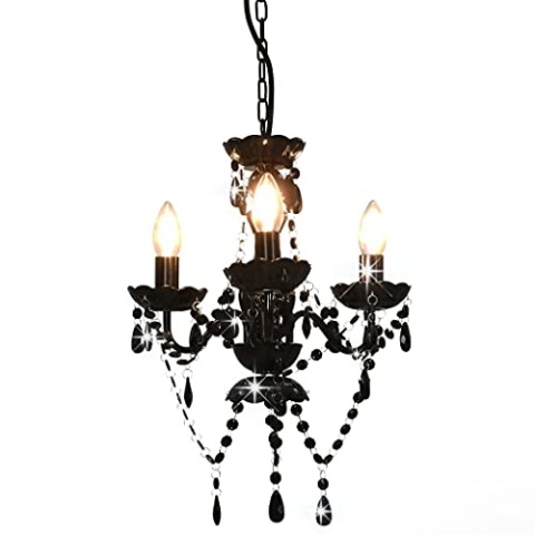vidaXL Kronleuchter mit Perlen Deckenleuchte Lüster Kristall Lampe Leuchte Wohnzimmer Hängeleuchte Hängelampe Pendelleuchte Deckenlampe Schwarz Rund 3xE14