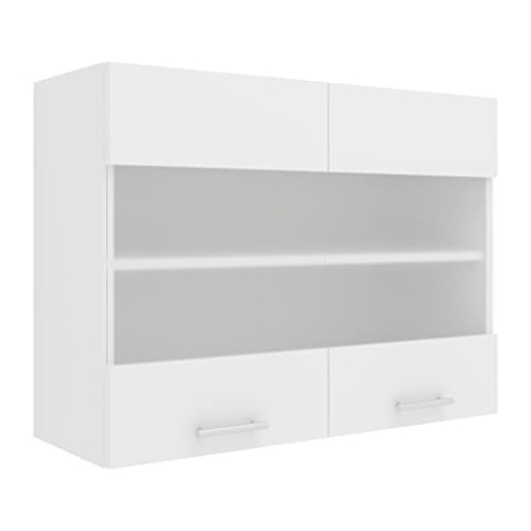 VCM Küchenschrank hängend | Maße ca. H. 60 x B. 80 x T. 31 cm | Hängeschrank mit Zwei Fächern | Küchenschrank mit Glas | Küchenmöbel – Esilo Weiß