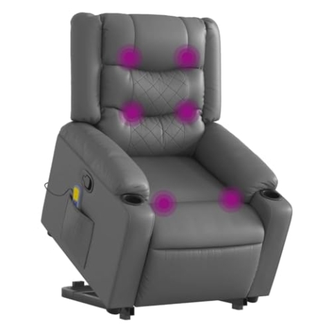 vidaXL Massagesessel, Sessel mit Aufstehhilfe, Relaxsessel mit Liegefunktion Vibrationsfunktion, Fernsehsessel Liegesessel Aufstehsessel, Grau Kunstleder