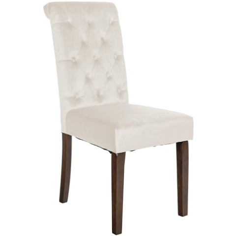 CLP Esszimmerstuhl Lisburn I Samt I Stoff I Polsterstuhl Gesteppt Chesterfield Design, Farbe:Creme, Material:Samt