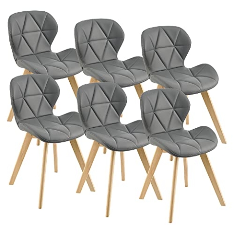 [en.casa] Esszimmerstuhl Älmhult 6-er Set 78x47x52 cm Kunstleder Buche Stühle Wohnzimmerstuhl Küchenstuhl Grau