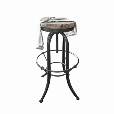 Loberon Hocker Cambria, dreh- und höhenverstellbar, im angesagten Industrial-Style, robust & stabil, Vierbein-Gestell, Sitzmöbel, Eisen, Tannenholz, schwarz/braun
