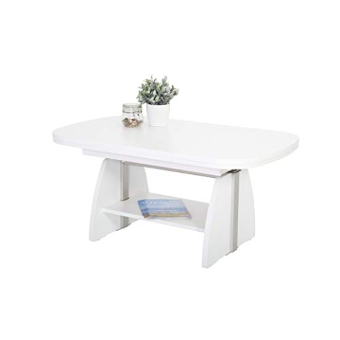 Hela Tische, Funktionscouchtisch Colin, Holzwerkstoff melaminbeschichtet, Dekor Weiß, Ablageboden, ausziehbar 107-156, höchenverstellbar mit Lift 53-69cm