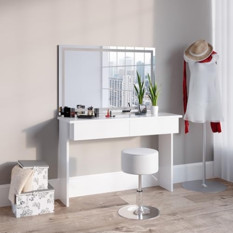 Vicco Schminktisch Azur, Kosmetiktisch mit Spiegel, Weiß, 120 cm mit LED-Spiegel und Hocker