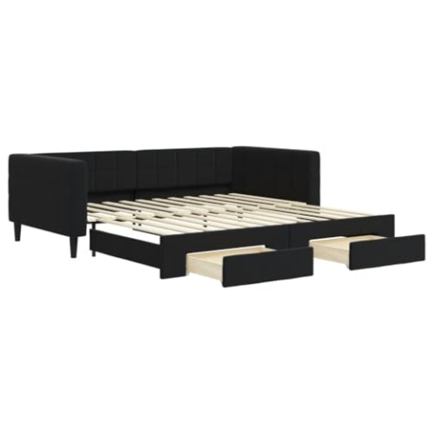 vidaXL Tagesbett, Ausziehbar Schlafsofa mit Schubladen Matratzen, Bettsofa Gästebett für Schlafzimmer Wohnzimmer, Sofa Bett Ausziehbett, Schwarz 100x200 cm Samt