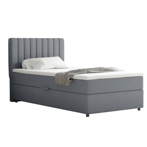 PANDA MÖBEL Boxspringbett Everest, 100x200, Polsterbett mit Bettkasten und Topper - dunkelgrau