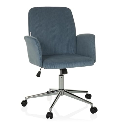 hjh OFFICE Homeoffice Stuhl gepolstert mit Cord-Optik SOLAO Cord Schreibtischstuhl Drehstuhl mit Rollen höhenverstellbar, Taubenblau