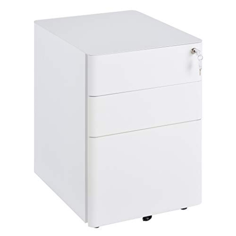 Vinsetto Rollcontainer, mobiler Aktenschrank mit 3 Schubladen, abschließbarer Büroschrank mit Hängeregistratur, Aufbewahrung, Stahl, 39 x 48 x 59 cm Weiß