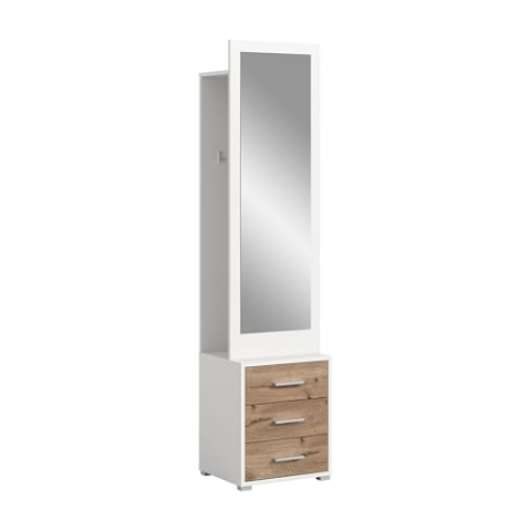 xonox.home Garderobe Polo Set Garderobenkombination Garderobenschrank Garderobenmöbel Flurmöbel-Set Flursystem Stauraumlösung in Front Nox Oak Nb. Korpus weiß, ca. 45x190x38 cm schmal
