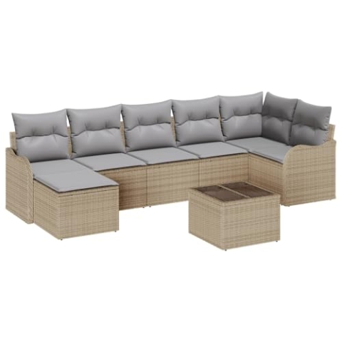 vidaXL 8-teiliges Garten Sofa Set mit Kissen Schwarz Poly Rattan, 2-Sitzer Garten Sofa mit Kissen Beige Poly Rattan