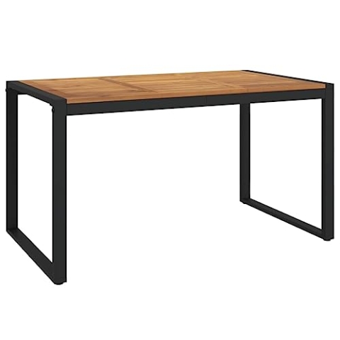 vidaXL Gartentisch, Garten Esstisch mit Metall-Beinen in U-Form, Terrassentisch Rechteckig, Gartenmöbel Tisch, Industrie-Stil, 140×80×75cm Massivholz Akazie