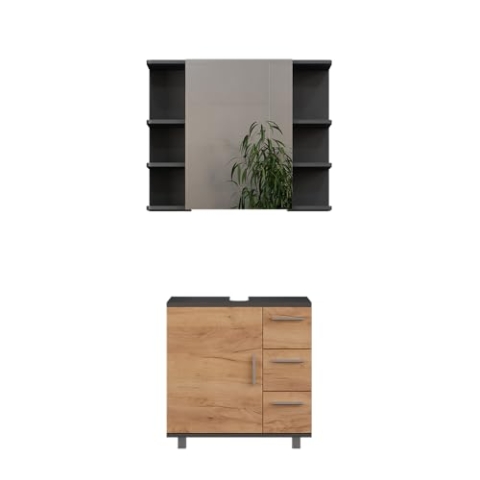 Vicco Badmöbel-Set Ilias, Anthrazit/Goldkraft Eiche, 2 Teile