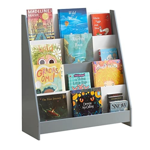 SoBuy KMB32-HG Kinder Bücherregal Kinderregal Zeitungsständer mit 4 Ablagefächern Aufbewahrungsregal für Kinder Büchergestell Hängefächerregal Grau BHT ca.: 80x88x30cm