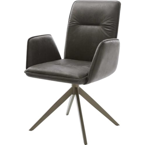 DELIFE Esszimmerstuhl Vinja-Flex Kreuzgestell breit Effektfinish Titan Mikrofaser Anthrazit Vintage 360° drehbar