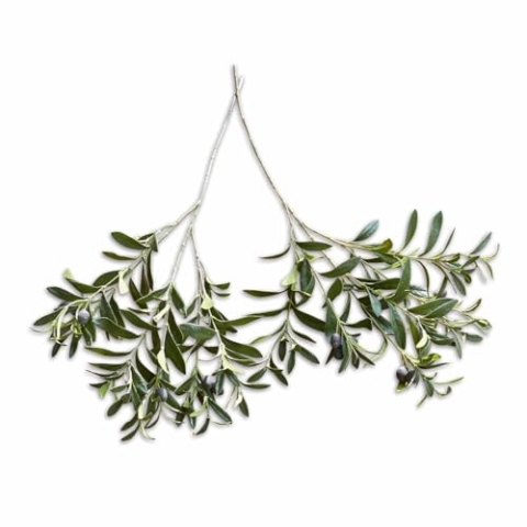 Loberon Deko-Olivenzweig 2er Set Olives, naturgetreue Nachbildung, mediterraner Stil, Handarbeit, Dekoration, Tafelschmuck, Eisen, Polyester, Kunststoff, grün