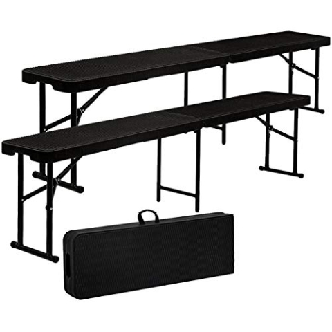 AMANKA 300kg Bierbank 2er Set - 184x30x43 Rattan-Optik Wetterfest Klappbar Kunststoff Bank Sitzbank