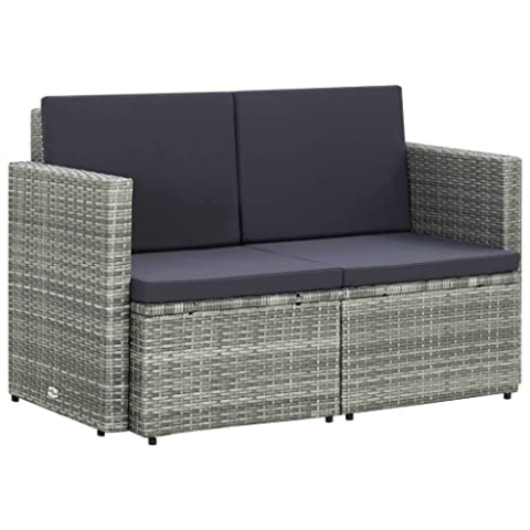 vidaXL Gartensofa 2-Sitzer mit Auflagen Sofa Gartenbank Gartenmöbel Lounge Sitzbank Rattansofa Rattanmöbel Terrasse Grau Poly Rattan