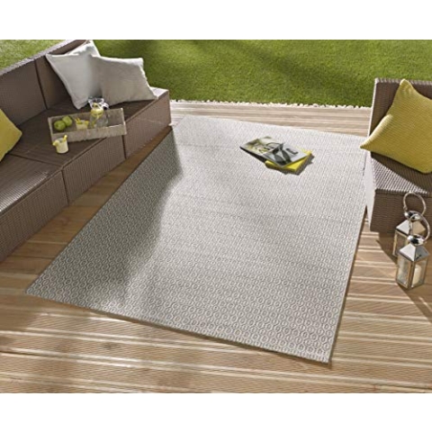 NORTHRUGS In- und Outdoor Teppich Coin 160x230cm - Wetterfest Modern Plain Allover Unifarben Design Läufer für Balkon Terrasse Garten Wintergarten Wohnzimmerteppich Wasserfest in Grau