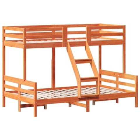 vidaXL Etagenbett, Hochbett mit Leitplanken, Stockbett für Schlafzimmer, Bett Holzbett Einzelbett, Wachsbraun 80x200/120x200cm Massivholz Kiefer