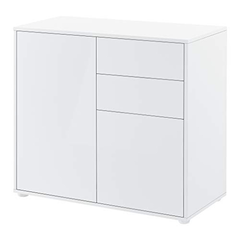 [en.casa] Sideboard Paarl Kommode mit 2-2 Schubladen und Schranktüren Beistellschrank 74x79x36 cm Weiß, Hochglanz