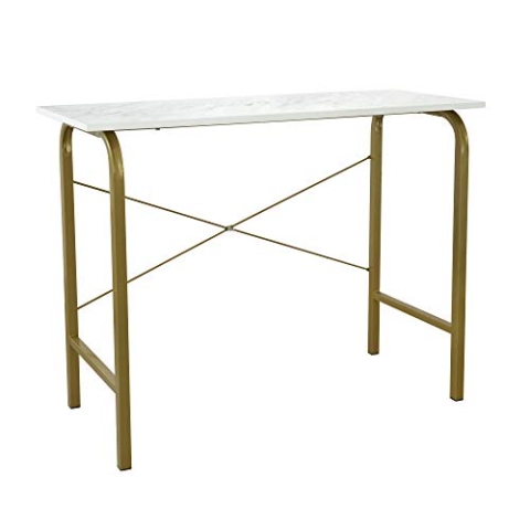Teamson Home 40″ Bella Moderner Computertisch aus Holz für das Heimbüro, Arbeitszimmer, Schreibtisch oder Beistelltisch mit Weißer Marmorplatte und Messingrahmen