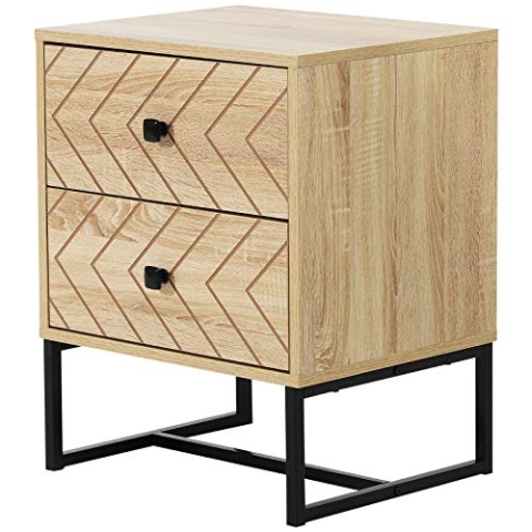HOMCOM Nachttisch Nachtachrank Nachtkommode mit Holzoptik Beistelltisch mit 2 Schubladen Metall Natur 48 x 39,5 x 60 cm