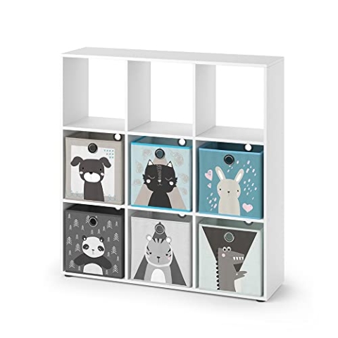 Vicco Kinderregal Nove, Spielzeugregal für Faltboxen, Weiß, 104 x 108 cm mit 6 Faltboxen