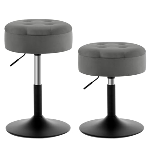 WOLTU 2X Verstellbarer Sitzhocker Stuhl, Arbeitshocker Bürohocker Hocker mit Stauraum, niedriger Barhocker aus Samt für Kneipe Esszimmer, Dunkelgrau, 49,5-65 cm, BH329dgr-2