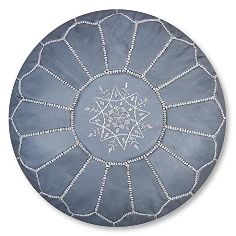 Poufs&Pillows Premium Echt Leder Pouf - Handgefertigt - gefüllt geliefert - Ottoman Sitzsack Fußhocker (Grau)
