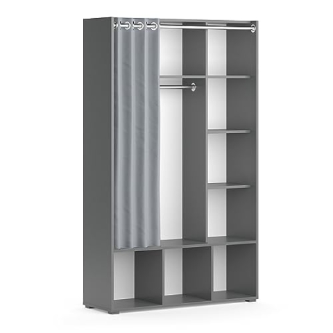 Vicco Kleiderschrank Luigi, Grau, 105.8 x 178.1 cm mit Vorhang-Kleiderstange