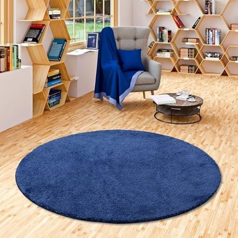 Snapstyle Hochflor Shaggy Teppich Palace Dunkelblau Rund in 7 Größen