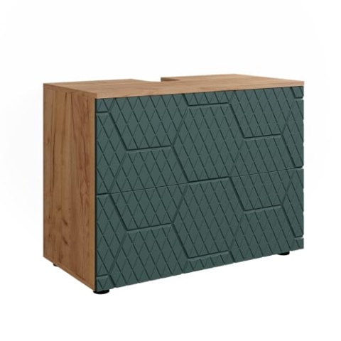 Vicco Waschbeckenunterschrank Irma, Goldkraft Eiche/Grün, 80 cm mit 2 Schubladen