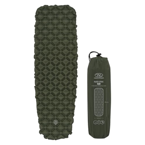 Highlander NAP-PAK XL Isomatte aufblasbar Ultraleicht unter 500g – kompakt & robust mit kleinem Packmaß für Camping, Trekking, Bushcraft, Militär, Outdoor, Biwak, Taktische Einsätze